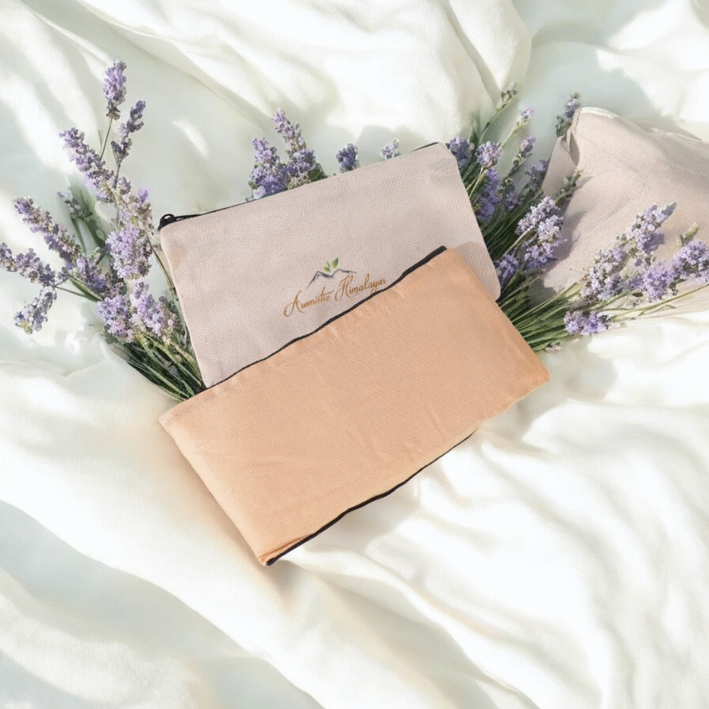 Peach aromatherapy eye pillow with outer pouch and lavender