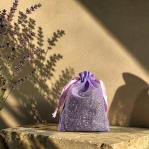 Lavender sachet on a stone shelf