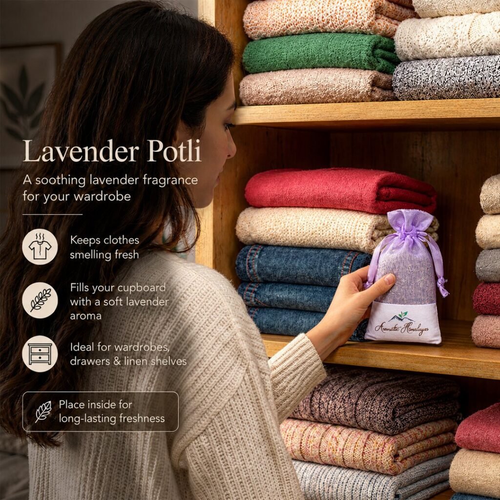 Placing a lavender sachet 20 g on a wardrobe shelf