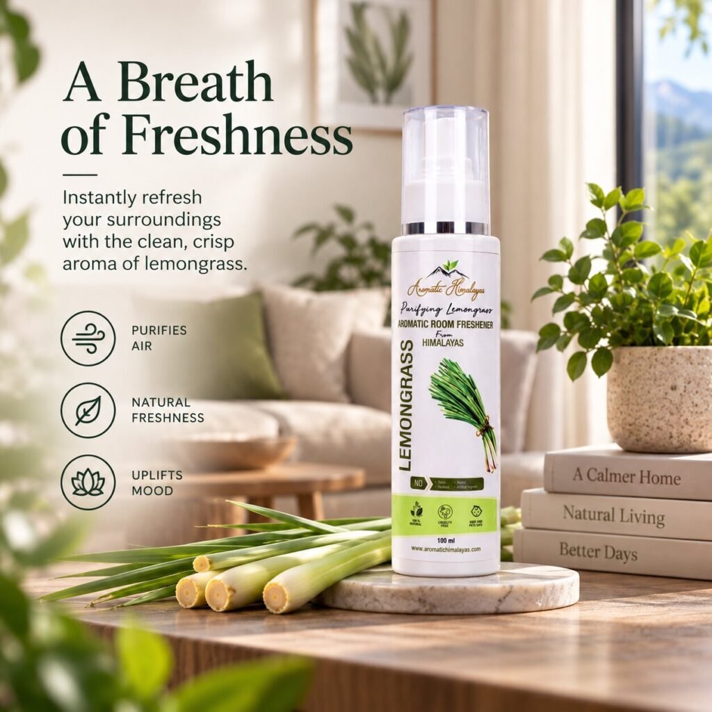 Purifying Lemongrass air freshener in a bright living space