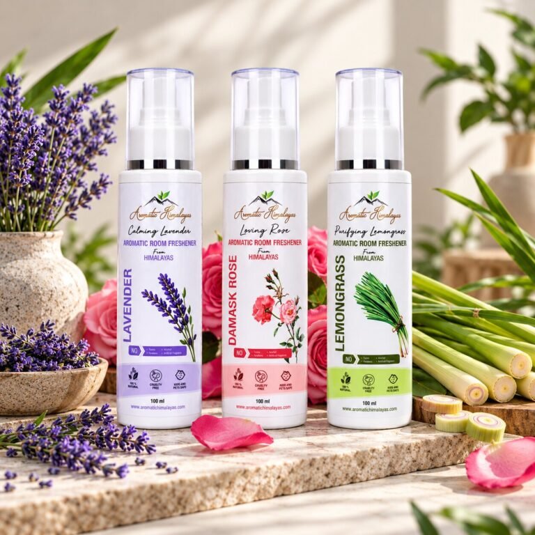 Trio of Aromatic Himalayas air fresheners: Calming Lavender, Loving Rose and Purifying Lemongrass